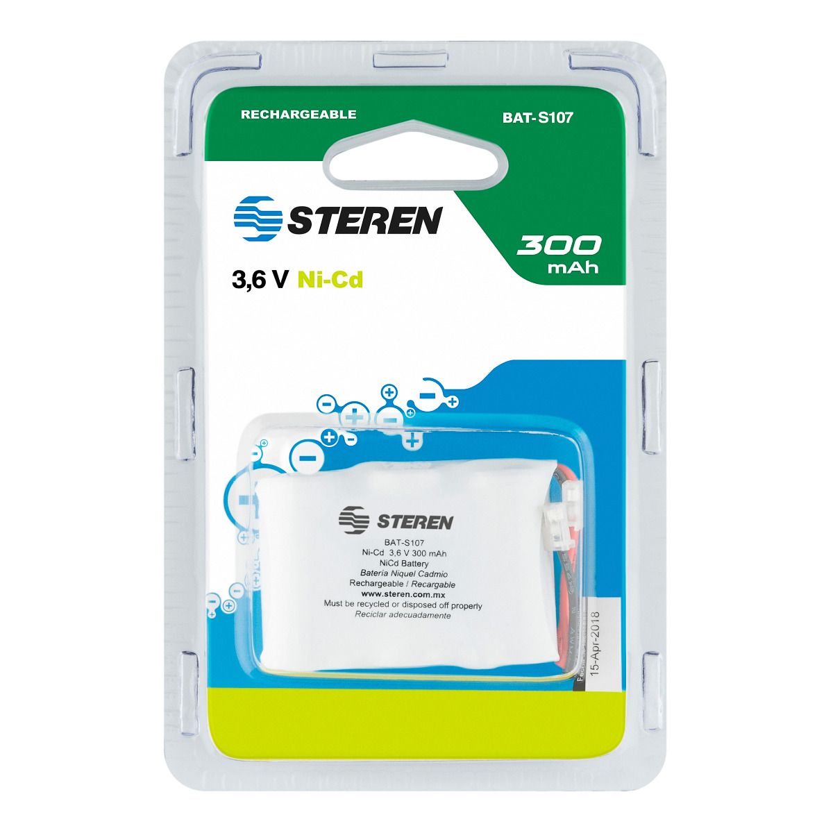 Batería recargable NiCd de 3.6Vcc, 300mAh - Ideal para