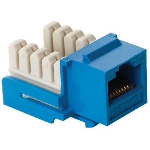 Jack RJ45 de 8 toma corrientes a 90° CAT 5e, tipo Keystone, azul