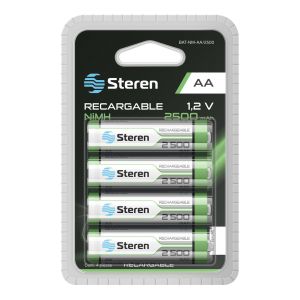 Paquete de 4 baterias recargables de alta capacidad "AA" NiMH 2500 mAh