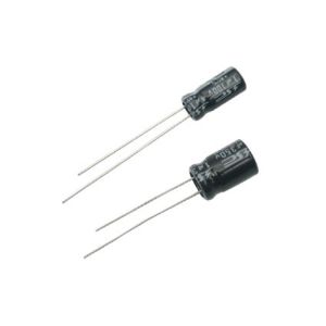 Capacitor electrolítico radial, de 100 uF (micro Faradios) a 63 Volts