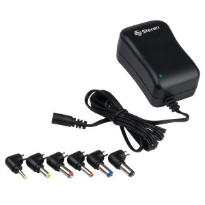 Adaptador de voltaje regulado de 3 a 12 Vcc, 1,2 A con puntas intercambiables, negro