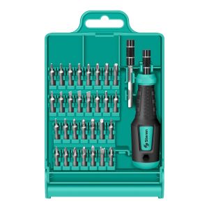 Desarmador con 30 puntas, extensión de 60 mm y pinza para aparatos electrónicos