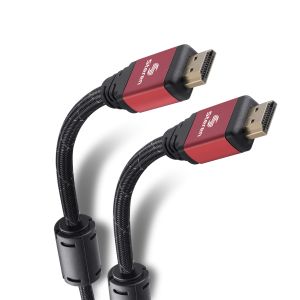 Cable HDMI* 4K con filtros de ferrita y cable tipo cordón, de 15 m color rojo
