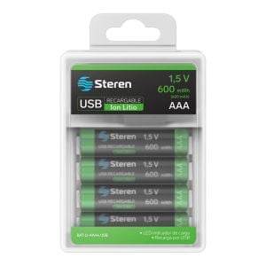 4 baterías recargables USB Li-Ion tipo AAA, de 600 mWh