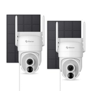 2 cámaras de seguridad Wi-Fi 6, 4 Mpx robotizadas con panel solar, para exterior, compatible con asistentes de voz