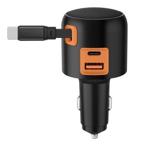 Cargador USB C PD 30 W / USB QC 15 W, con cable retráctil, para auto