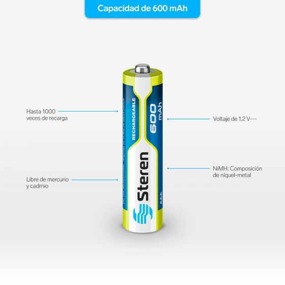 Recargables AAA NiMH 600 mAh (Paquete de 4) - Ideal p