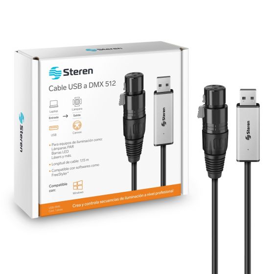 Cable USB a DMX 512 para control de iluminación Steren